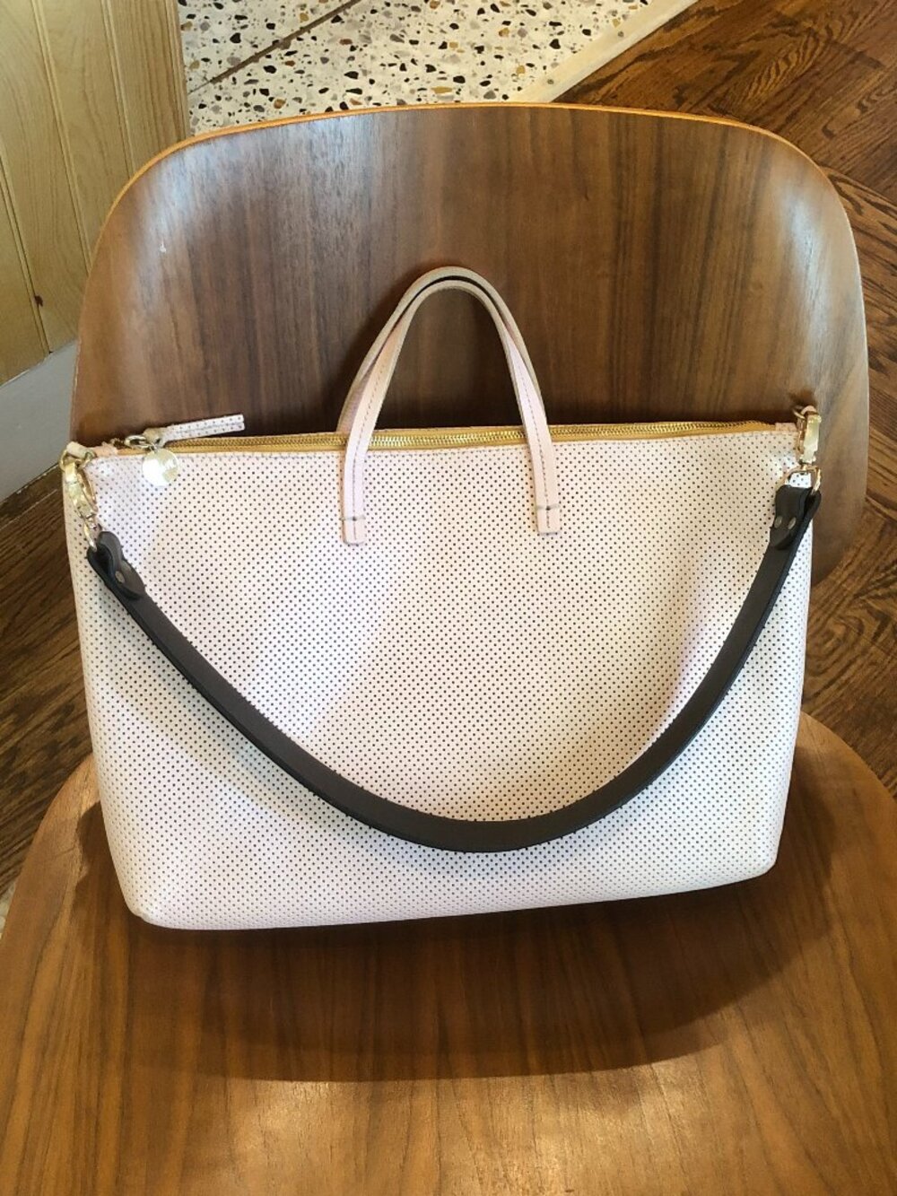 Clare V Perforated Leather Attaché Tote Bag, Ballet Pink